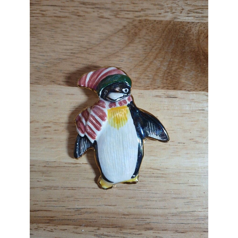 Penguin Pin Ceramic Enamel Painted 2.5 inches by 2‎ inches Winter Lapel Brooch